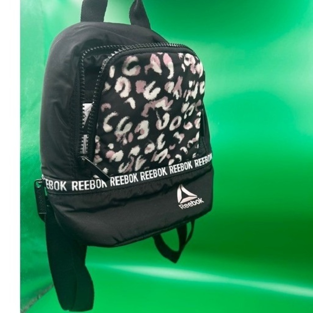 Reebok Mini Backpack Kids One Size Black Pink Leopard Print Sporty Bag